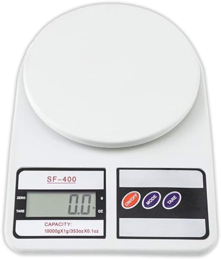 ATOM Digital Kitchen Weighing Scale & Food Weight Machine for Health, 10kg X 1gm, Fitness, Home Baking & Cooking, White. For Domestic Use Only (SF400) | 2 Batteries included